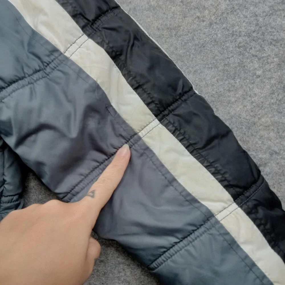 Jordan Jacket Boys Medium 10-12 Yrs Gray Hooded Puffer Coat‎ Stripe Sleeve Logo
